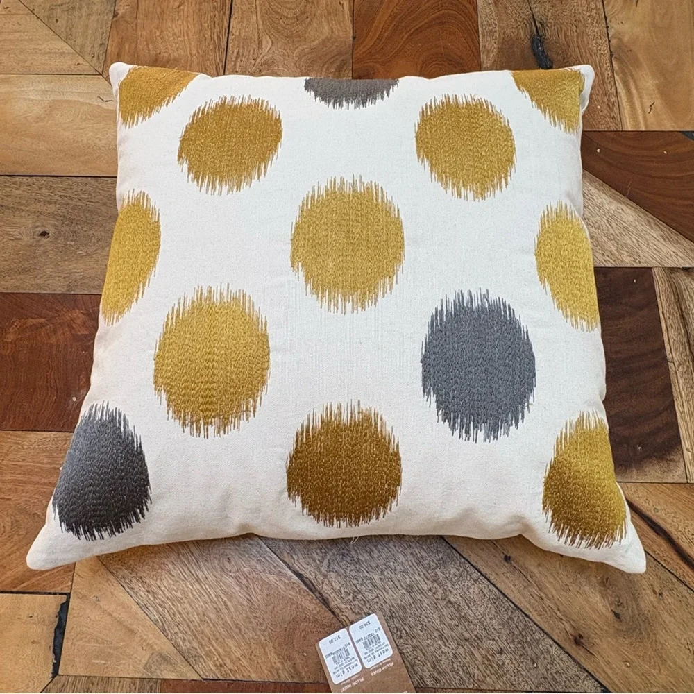 Two West Elm Gold and Gray Patterned Accent Pillows